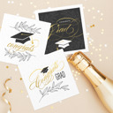  Congrats Graduation Napkins / 48 Cocktail Napkins / Four Botanical Grad Designs / Black and Faux Gold Foil Napkin Set / Made In The USA