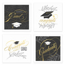  Congrats Graduation Napkins / 48 Cocktail Napkins / Four Botanical Grad Designs / Black and Faux Gold Foil Napkin Set / Made In The USA