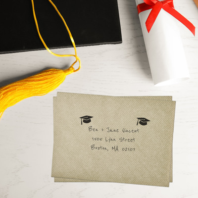 Graduation Cap Stamp / 2000 Plus Self Inking Party Invitation Stamper / Black Imprint High School College Grad Stamp
