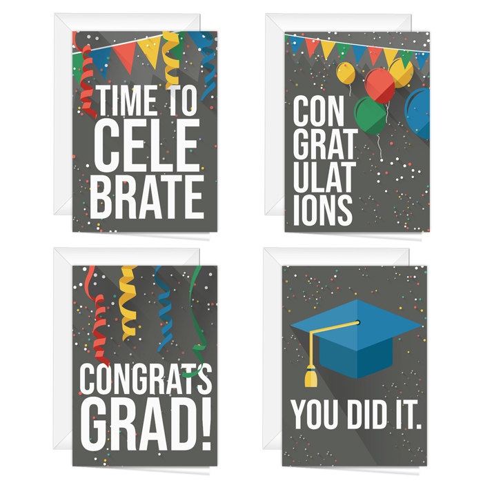 Colorful Graduation Card Assortment / Set of 24 Cards With White Envelopes / Four Modern Designs