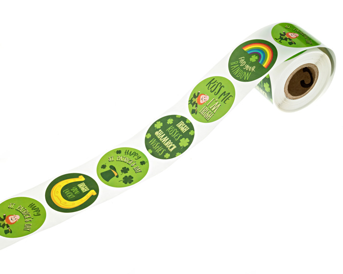 St. Patrick's Day Stickers / 6 Luck Of The Irish Designs / Roll of 250 Circle Labels / 1.5" Lucky Clover Classroom Stickers Stickers / Made In The USA 