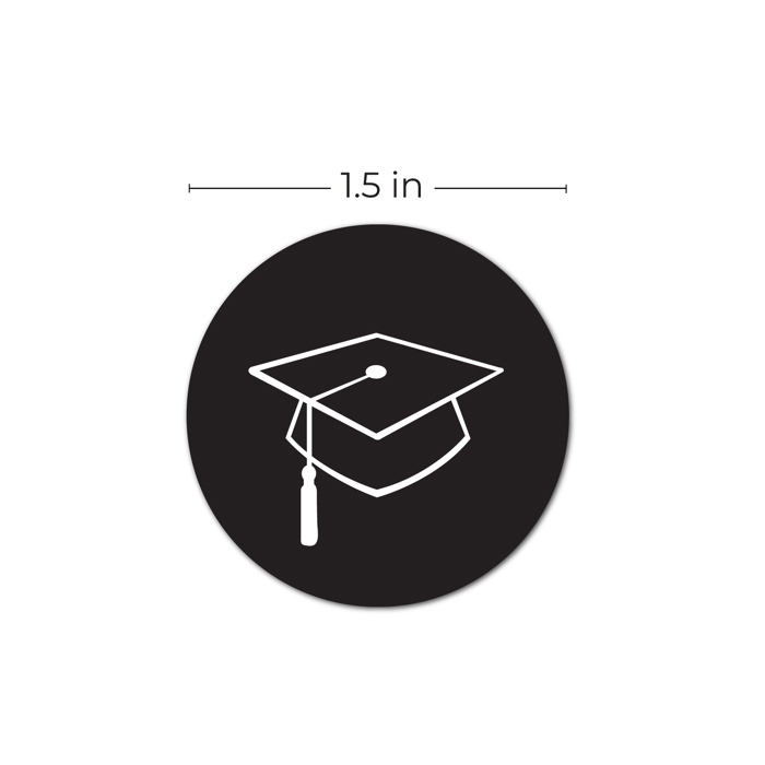 Graduation Stickers / 250 Graduate Labels / 1.5" Black and White High School College Class of 2026 Grad Cap Envelope Seals/Made in The USA