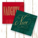  Naughty And Nice Cocktail Napkins / 40 Funny 3 Ply Paper Christmas Napkins / 2 Santa Designs / 4 3/4" x 4 3/4" Red And Green With Gold Foil Winter Holiday Beverage Napkin Set / Made In The USA