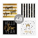  New Year Party Beverage Napkins / 48 Holiday Cocktail Napkins / 4 Black And Faux Gold Party Designs / 4 3/4" x 4 3/4" New Years Eve 3 Ply Napkin Set / Made In The USA