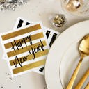  New Year Party Beverage Napkins / 48 Holiday Cocktail Napkins / 4 Black And Faux Gold Party Designs / 4 3/4" x 4 3/4" New Years Eve 3 Ply Napkin Set / Made In The USA