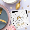  New Year Party Beverage Napkins / 48 Holiday Cocktail Napkins / 4 Black And Faux Gold Party Designs / 4 3/4" x 4 3/4" New Years Eve 3 Ply Napkin Set / Made In The USA