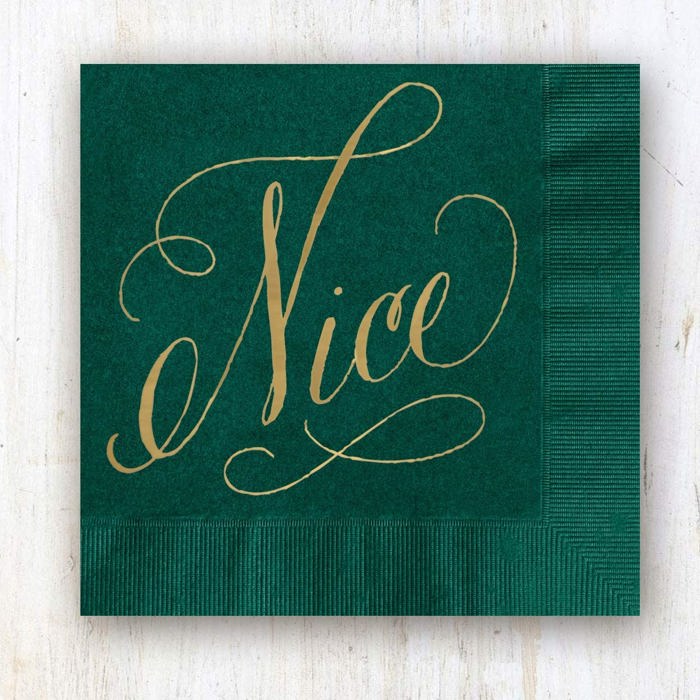 Naughty And Nice Cocktail Napkins / 40 Funny 3 Ply Paper Christmas Napkins / 2 Santa Designs / 4 3/4" x 4 3/4" Red And Green With Gold Foil Winter Holiday Beverage Napkin Set / Made In The USA