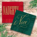  Naughty And Nice Cocktail Napkins / 40 Funny 3 Ply Paper Christmas Napkins / 2 Santa Designs / 4 3/4" x 4 3/4" Red And Green With Gold Foil Winter Holiday Beverage Napkin Set / Made In The USA