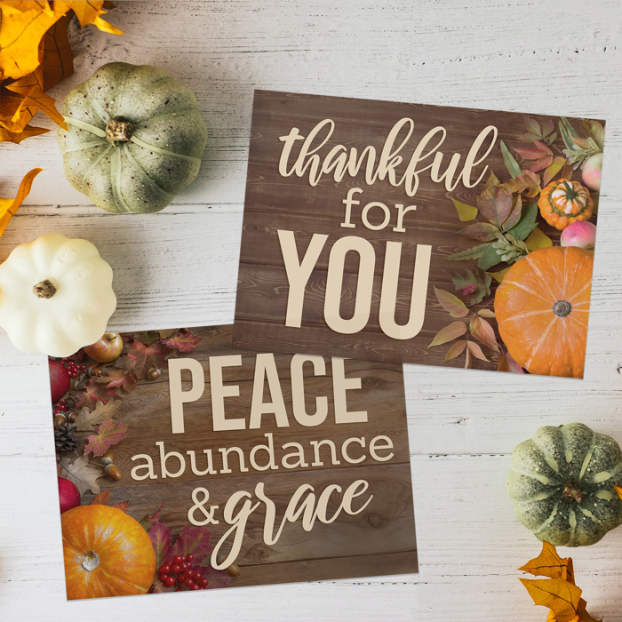 Rustic Thanksgiving Cards / 24 Heartfelt Autumn Note Cards / 4 5/8" x 6 1/4" Classic Fall Greeting Cards / 4 Nostalgic Table Feast Card Designs