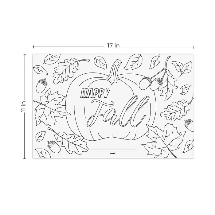 Thanksgiving Coloring Activity Placemats / 12 Happy Fall Coloring Sheets / 11" x 17" Double Sided Kids Fall Holiday Drawing Paper / Disposable Placemats / Made In The USA
