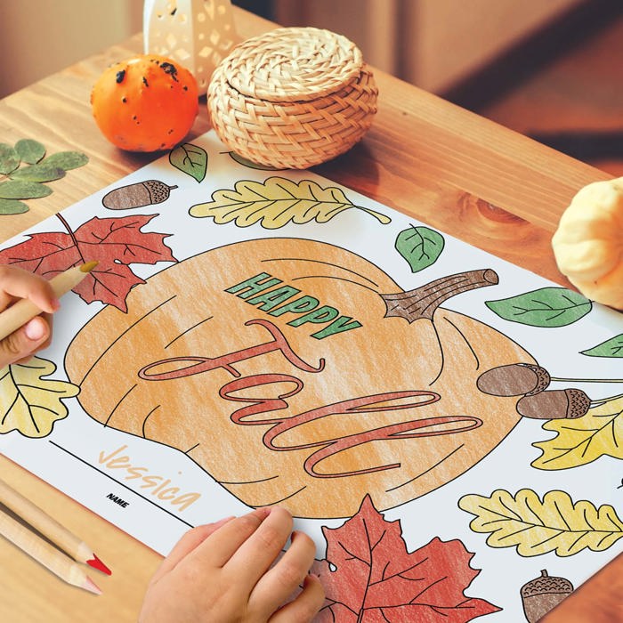 Thanksgiving Coloring Activity Placemats / 12 Happy Fall Coloring Sheets / 11" x 17" Double Sided Kids Fall Holiday Drawing Paper / Disposable Placemats / Made In The USA