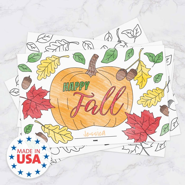 Thanksgiving Coloring Activity Placemats / 12 Happy Fall Coloring Sheets / 11" x 17" Double Sided Kids Fall Holiday Drawing Paper / Disposable Placemats / Made In The USA