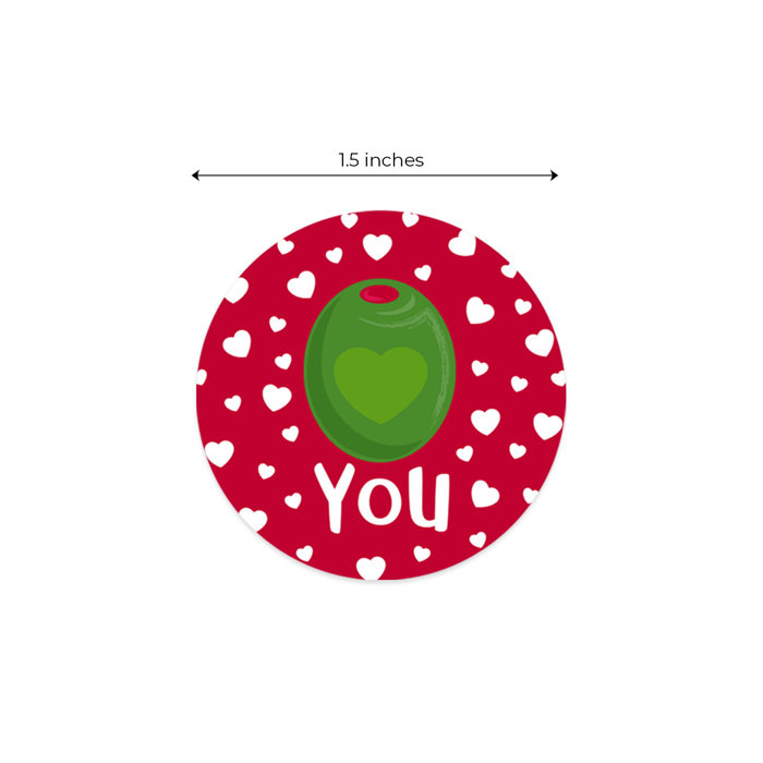Valentine Food Pun Stickers / Roll of 500 1.5" Circle Labels / Adorable Illustrated Decals 