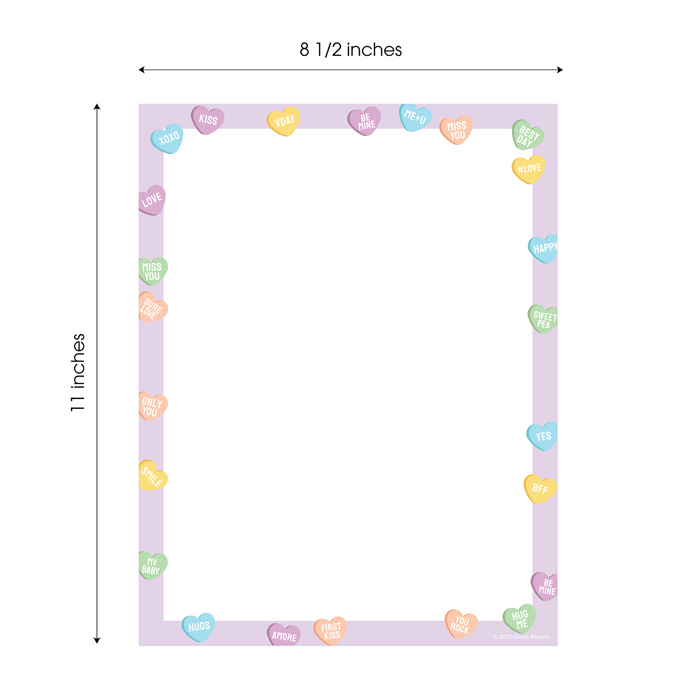 Valentine Candy Hearts Letterhead / 50 Sheets / 8.5" x 11" Valentines Day Paper / Conversation Hearts Decorative Stationery