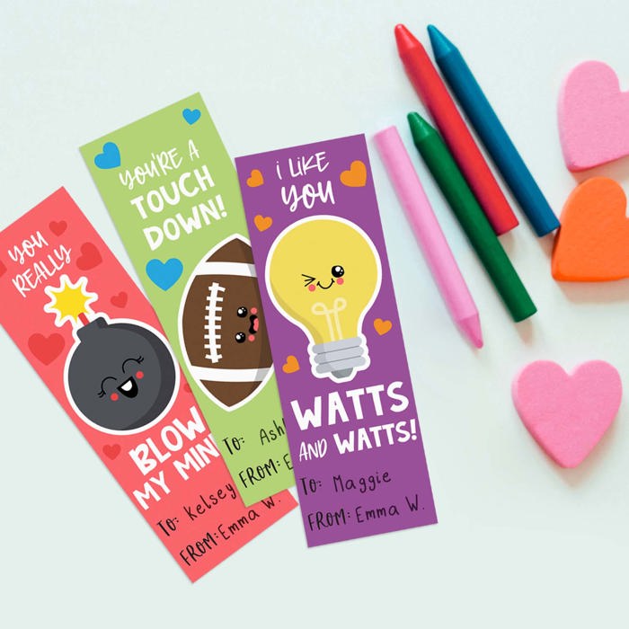 Kids Valentine Bookmark Assortment / 2" x 6" Paper Bookmarks / Bulk Set Of 24 Sweet Valentines Day Quotemarks / Made In USA