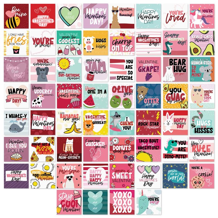 Mini Valentine's Day Cards / 3.5" x 3.5" Two Sided Love Day Classroom Cards / 60 Cute Funny To From Happy Valentine's Day Cards / Made In The USA