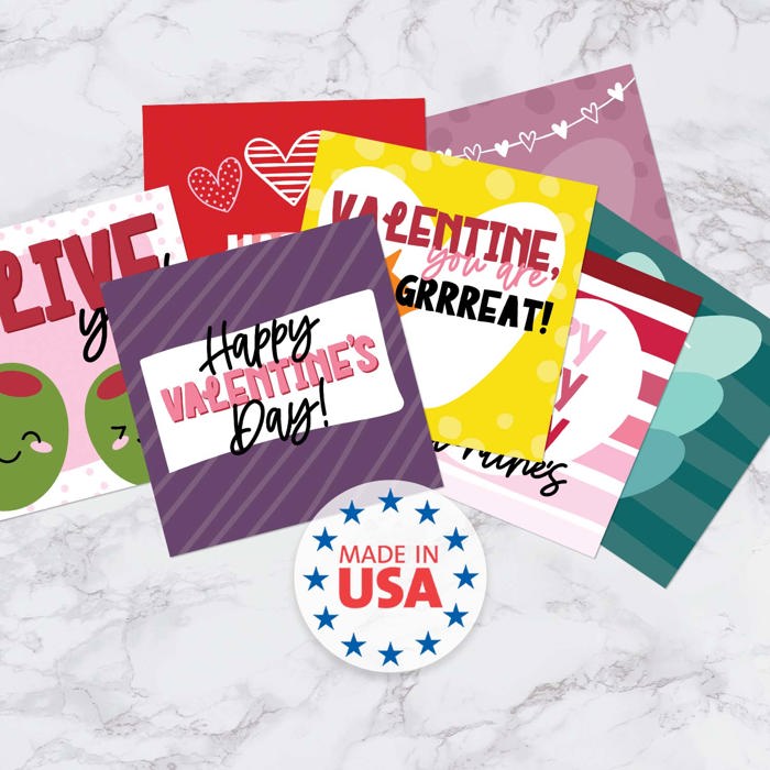Mini Valentine's Day Cards / 3.5" x 3.5" Two Sided Love Day Classroom Cards / 60 Cute Funny To From Happy Valentine's Day Cards / Made In The USA