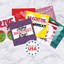  Mini Valentine's Day Cards / 3.5" x 3.5" Two Sided Love Day Classroom Cards / 60 Cute Funny To From Happy Valentine's Day Cards / Made In The USA