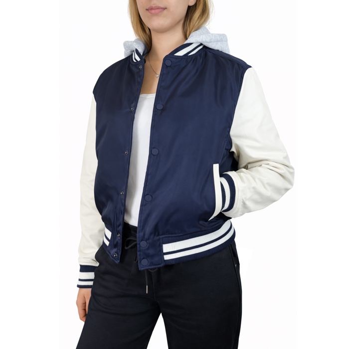 Women's Hooded Varsity Jacket w/ Detachable Hood