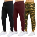 Black & Burgundy & Woodland Small 3-Pack Mens Slim Fit Fleece Jogger Sweatpants (S-3XL)