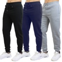Black & Navy & Grey Large 3-Pack Mens Slim Fit Fleece Jogger Sweatpants (S-3XL)