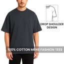 Dark Gray Large Men's Oversized Heavyweight Cotton Crew Neck Short Sleeve Tshirts Loose Fit Tops (S-3XL)