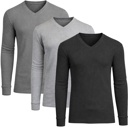 Black & Charcoal & Grey XL 3-Pack Men’s Long Sleeve Waffle Knit Thermal Shirt – V-Neck, Modern Fit, Warm Layering Top