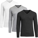 Black & Grey & White Medium 3-Pack Men’s Long Sleeve Waffle Knit Thermal Shirt – V-Neck, Modern Fit, Warm Layering Top