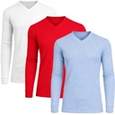 Sea Blue & Red & White Large 3-Pack Men’s Long Sleeve Waffle Knit Thermal Shirt – V-Neck, Modern Fit, Warm Layering Top