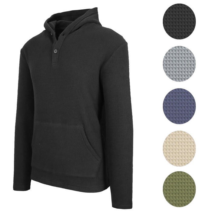 Men's Waffle Knit Thermal Pullover Hoodie (S-3XL)