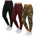 Black & Burgundy & Woodland Small 3-Pack Women's Loose Fit Fleece Jogger Sweatpants (S-3XL)