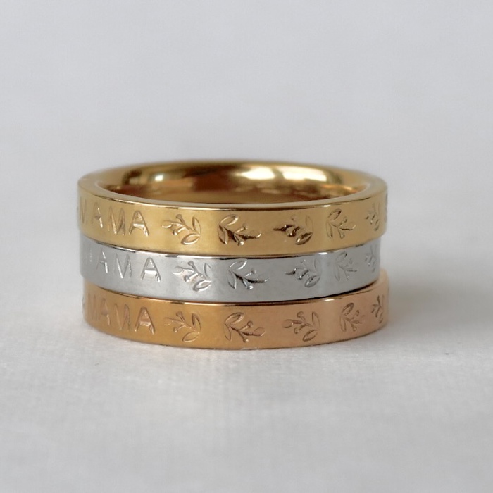 Mama Stamped Vines Stainless Steel Stackable Ring