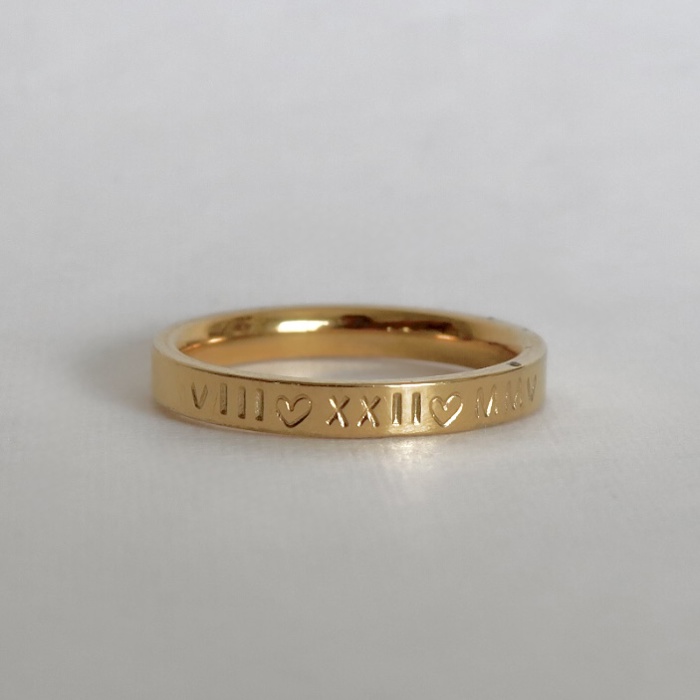 Roman Numeral Personalized Stamped Stainless Steel Stackable Ring