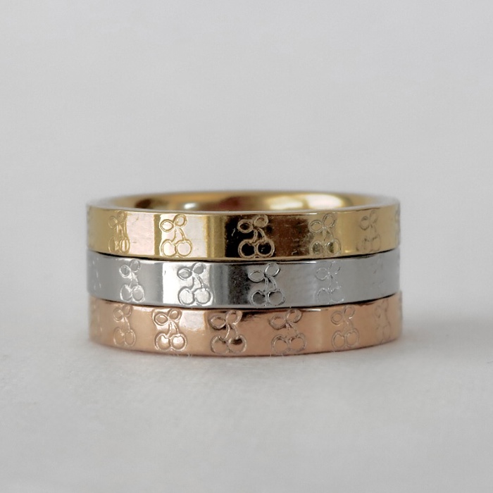 Cherry Hand Stamped Stainless Steel Stackable Ring
