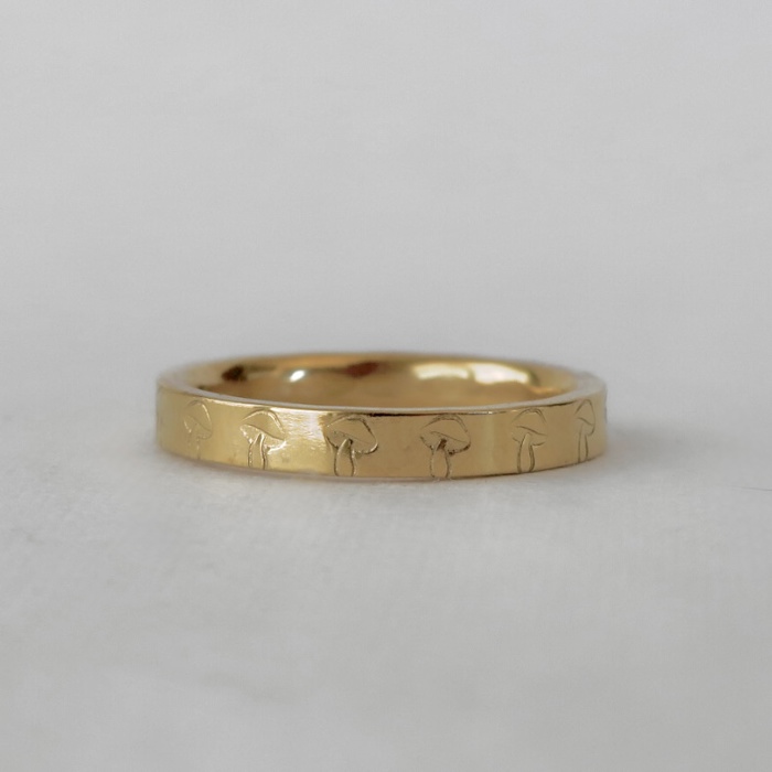 Mushroom Hand Stamped Stainless Steel Stackable Ring