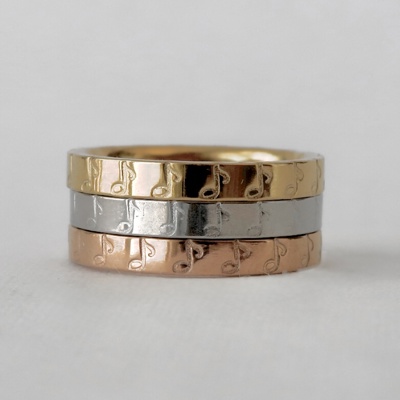 Music Note Hand Stamped Stainless Steel Stackable Ring