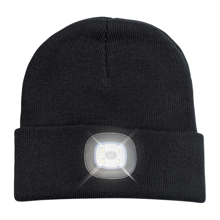 Solid Knit Beanie with LED Light - Black