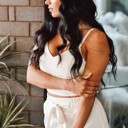 Medium Sofia Beige Two-Piece Pant Set with Elastic Waist for Women