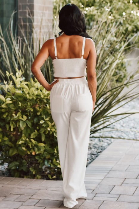 Sofia Beige Two-Piece Pant Set with Elastic Waist for Women