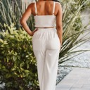 Medium Sofia Beige Two-Piece Pant Set with Elastic Waist for Women