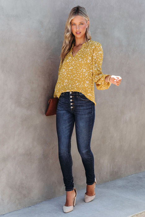 Spring Chic & Comfy Split Neck Printed Crinkled Blouse for Women