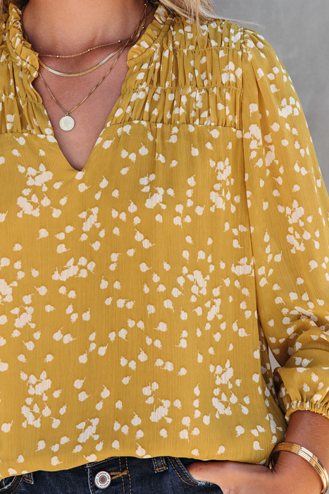 Spring Chic & Comfy Split Neck Printed Crinkled Blouse for Women