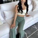 Small Casual Green Wide Leg Pants for Women – Soft, Breathable with Elastic Waist