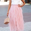 Small Dreamy Pink Waterfall Tulle Maxi Skirt for Women