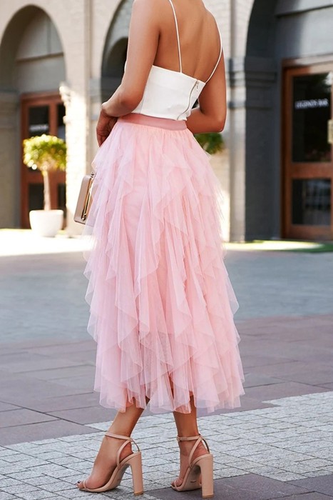 Dreamy Pink Waterfall Tulle Maxi Skirt for Women