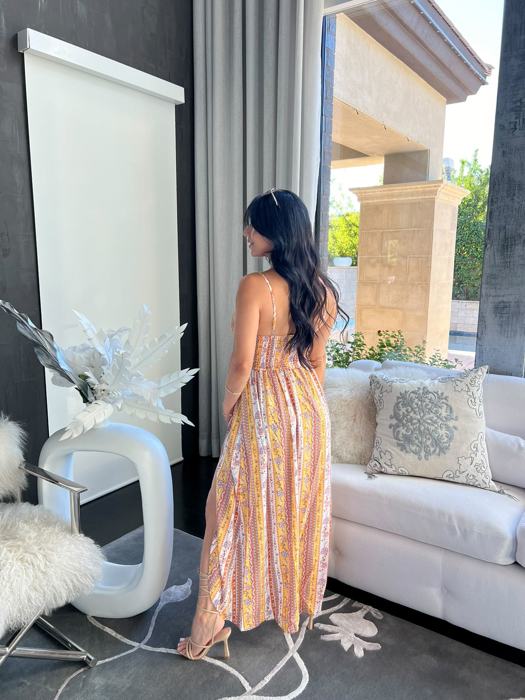 Summer Boho Floral Slit Maxi Tank Dress for Women