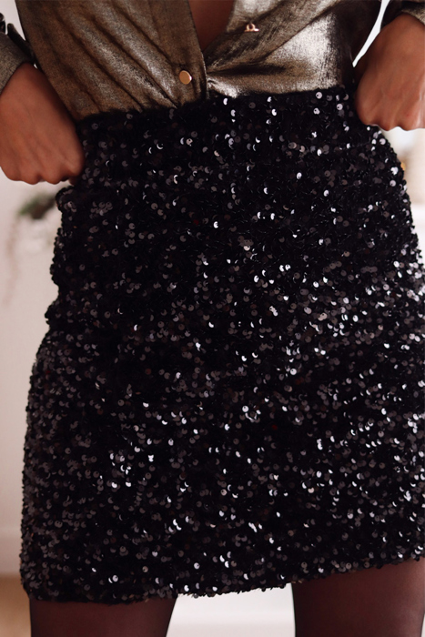 Black Sequin Mini Skirt for Women