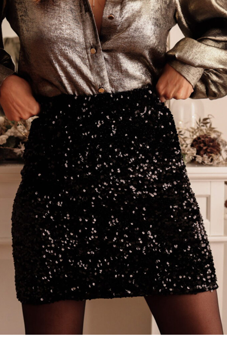 Black Sequin Mini Skirt for Women