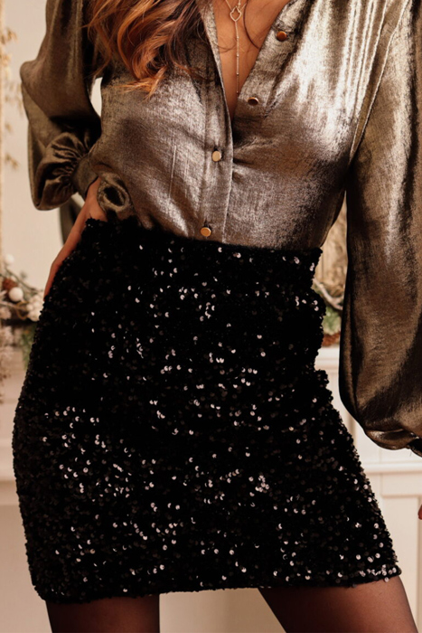 Black Sequin Mini Skirt for Women