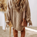 Medium Espresso Cable Knit Loose Fit Shift Sweater Dress for Women
